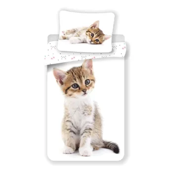 Lenjerie de pat pentru copii alba din bumbac pentru pat de o persoana 140x200 cm Kitten - Jerry Fabrics imagine