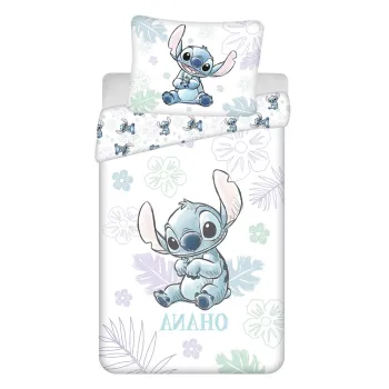 Lenjerie de pat pentru copii alba din bumbac pentru pat de o persoana 140x200 cm Lilo and Stitch 