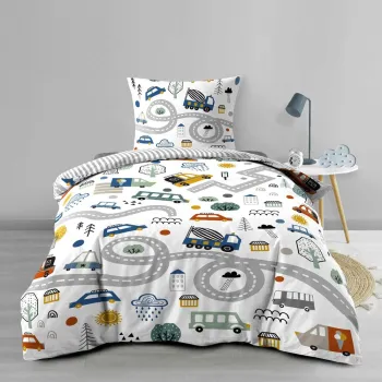 Lenjerie de pat pentru copii alba din bumbac pentru pat de o persoana 140x200 cm Pti Bolide - douceur d'interieur imagine