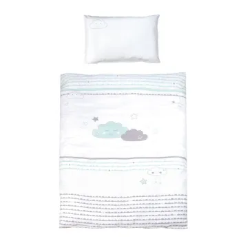 Lenjerie de pat pentru copii alba din bumbac pentru patut 100x135 cm Happy Cloud - Roba imagine