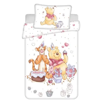 Lenjerie de pat pentru copii alba din bumbac pentru patut 100x135 cm WTP 