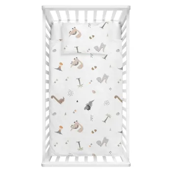 Lenjerie de pat pentru copii alba din bumbac ranforce pentru patut 100x150 cm Dinozor - Mijolnir imagine