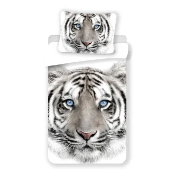 Lenjerie de pat pentru copii alba/gri din bumbac pentru pat de o persoana 140x200 cm White Tiger - Jerry Fabrics imagine