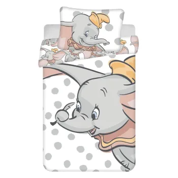 Lenjerie de pat pentru copii alba/gri din bumbac pentru patut 100x135 cm Dumbo 