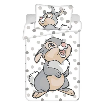 Lenjerie de pat pentru copii alba/gri din bumbac pentru patut 100x135 cm Thumper 