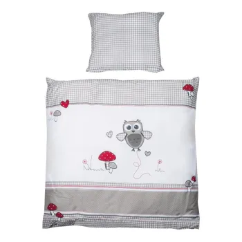 Lenjerie de pat pentru copii alba/gri din bumbac pentru patut 80x80 cm Adam & Eule - Roba imagine