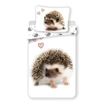 Lenjerie de pat pentru copii alba/maro din bumbac pentru pat de o persoana 140x200 cm Hedgehog - Jerry Fabrics imagine