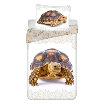 Lenjerie de pat pentru copii alba/maro din bumbac pentru pat de o persoana 140x200 cm Tortoise - Jerry Fabrics imagine