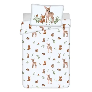 Lenjerie de pat pentru copii alba/maro din bumbac pentru patut 100x135 cm Forest Animals - Jerry Fabrics imagine