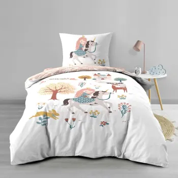 Lenjerie de pat pentru copii alba/roz din bumbac pentru pat de o persoana 140x200 cm Lilibelle - douceur d'interieur imagine