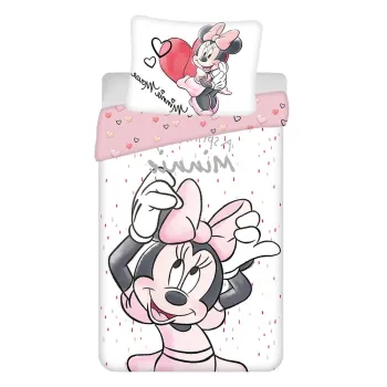 Lenjerie de pat pentru copii alba/roz din bumbac pentru pat de o persoana 140x200 cm Minnie 