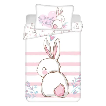 Lenjerie de pat pentru copii alba/roz din bumbac pentru patut 100x135 cm Bunny 