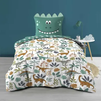 Lenjerie de pat pentru copii alba/verde din bumbac pentru pat de o persoana 140x200 cm Dina - douceur d'interieur imagine