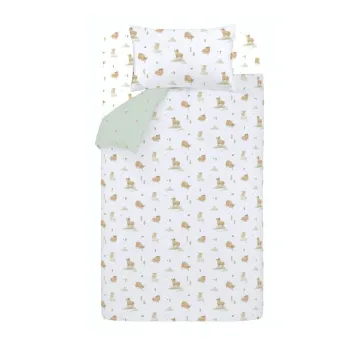 Lenjerie de pat pentru copii alba/verde din bumbac pentru patut 120x150 cm Mini Moo Cow - Bianca imagine