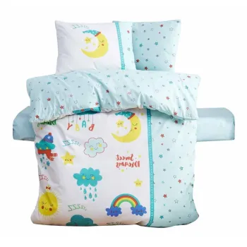 Lenjerie de pat pentru copii alba/verde-menta din bumbac ranforce pentru patut cu cearceaf inclus/cu 4 piese 100x150 cm - Mijolnir imagine