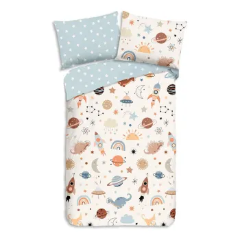 Lenjerie de pat pentru copii albastra/bej din bumbac pentru pat de o persoana 140x200 cm Eclips - Good Morning imagine