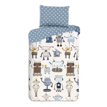 Lenjerie de pat pentru copii albastra/bej din bumbac pentru pat de o persoana 140x200 cm Robo - Good Morning imagine