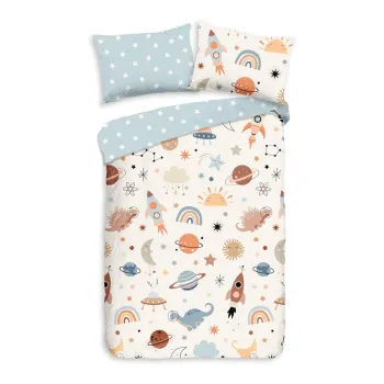 Lenjerie de pat pentru copii albastra/bej din bumbac pentru patut 100x135 cm Eclips - Good Morning imagine