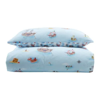 Lenjerie de pat pentru copii albastra din bumbac pentru pat de o persoana 135x200 cm Pirates - Belle & Boo imagine