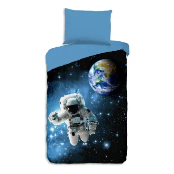 Lenjerie de pat pentru copii albastra din bumbac pentru pat de o persoana 140x200 cm Astronaut - Good Morning imagine