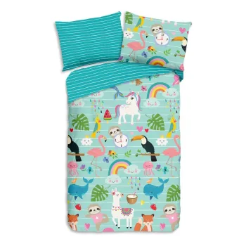 Lenjerie de pat pentru copii albastra din bumbac pentru pat de o persoana 140x200 cm Festen - Good Morning imagine