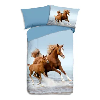 Lenjerie de pat pentru copii albastra din bumbac pentru pat de o persoana 140x200 cm Free - Good Morning imagine