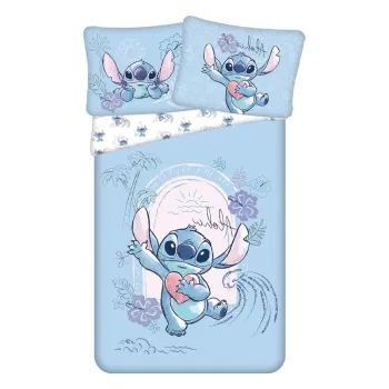 Lenjerie de pat pentru copii albastra din bumbac pentru pat de o persoana 140x200 cm Lilo and Stitch 