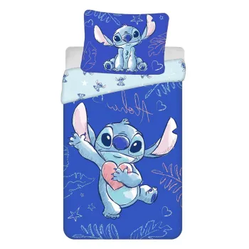 Lenjerie de pat pentru copii albastra din bumbac pentru pat de o persoana 140x200 cm Lilo & Stitch 