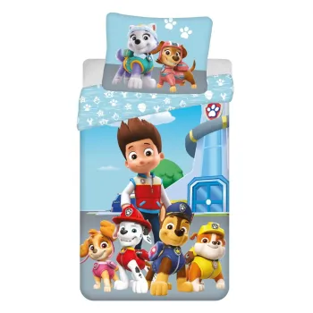 Lenjerie de pat pentru copii albastra din bumbac pentru pat de o persoana 140x200 cm Paw Patrol - Jerry Fabrics imagine