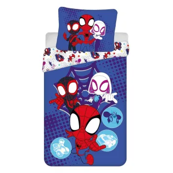 Lenjerie de pat pentru copii albastra din bumbac pentru pat de o persoana 140x200 cm Spidey - Jerry Fabrics imagine