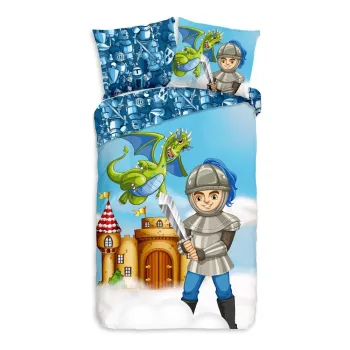 Lenjerie de pat pentru copii albastra din bumbac pentru pat de o persoana/extinsa 140x220 cm Knight - Good Morning imagine