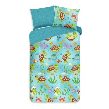 Lenjerie de pat pentru copii albastra din bumbac pentru pat de o persoana/extinsa 140x220 cm Turtles - Good Morning imagine