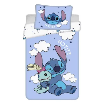 Lenjerie de pat pentru copii albastra din bumbac pentru patut 100x135 cm Lilo & Stitch 