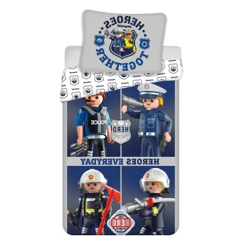 Lenjerie de pat pentru copii albastra/gri din bumbac pentru pat de o persoana 140x200 cm Playmobil - Jerry Fabrics imagine