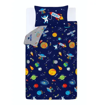 Lenjerie de pat pentru copii albastra/gri pentru pat dublu 200x200 cm Lost In Space - Catherine Lansfield imagine