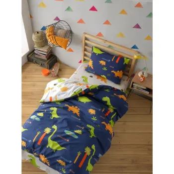 Lenjerie de pat pentru copii albastra pentru pat de o persoana 140x200 cm Dinolar - Mijolnir imagine