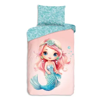 Lenjerie de pat pentru copii albastra/roz din bumbac pentru pat de o persoana 140x200 cm Alisse - Good Morning imagine