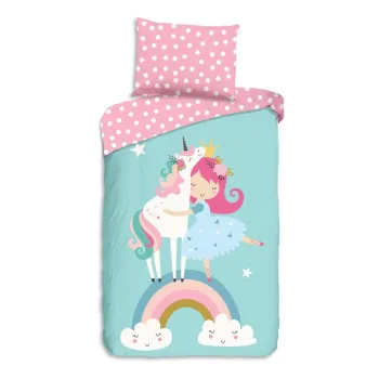 Lenjerie de pat pentru copii albastra/roz din bumbac pentru pat de o persoana 140x200 cm Heaven - Good Morning imagine