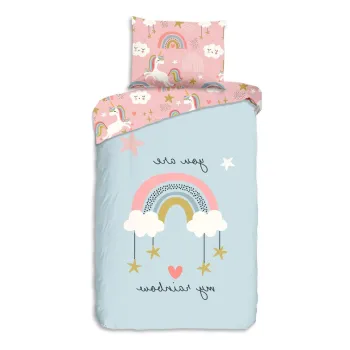 Lenjerie de pat pentru copii albastra/roz din bumbac pentru pat de o persoana 140x200 cm Suus - Good Morning imagine