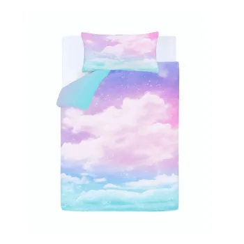 Lenjerie de pat pentru copii albastra/roz pentru pat dublu 200x200 cm Ombre Rainbow Clouds - Catherine Lansfield imagine