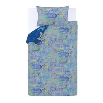 Lenjerie de pat pentru copii albastru/gri din microfibra pentru pat dublu 200x200 cm Gamer - Catherine Lansfield imagine