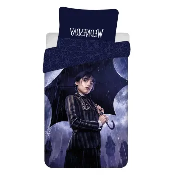 Lenjerie de pat pentru copii albastru-inchis din bumbac pentru pat de o persoana 140x200 cm Wednesday 