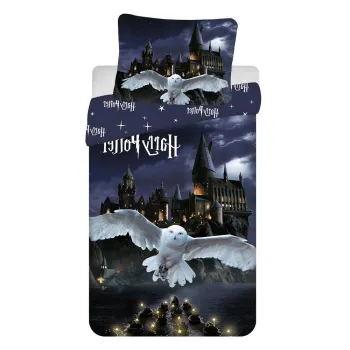 Lenjerie de pat pentru copii albastru-inchis/gri din bumbac pentru pat de o persoana 200x140 cm Harry Potter 
