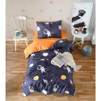 Lenjerie de pat pentru copii albastru-inchis/portocalie pentru pat de o persoana 140x200 cm Astron - Mijolnir imagine