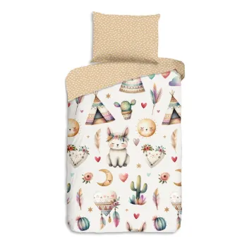 Lenjerie de pat pentru copii bej din bumbac pentru pat de o persoana 140x200 cm Luz - Good Morning imagine