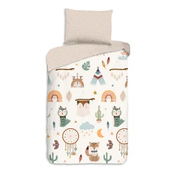 Lenjerie de pat pentru copii bej din bumbac pentru pat de o persoana 140x200 cm Remi - Good Morning imagine