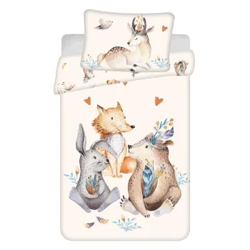 Lenjerie de pat pentru copii bej din bumbac pentru patut 100x135 cm Animals 