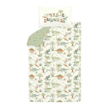 Lenjerie de pat pentru copii crem din flanela pentru pat de o persoana 135x200 cm Brushed Sleepy Saurus Dino - Catherine Lansfield imagine