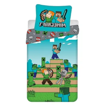 Lenjerie de pat pentru copii din bumbac pentru pat de o persoana 140x200 cm Minecraft 