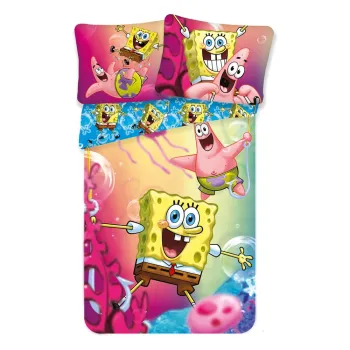 Lenjerie de pat pentru copii din bumbac pentru pat de o persoana 140x200 cm Sponge Bob - Jerry Fabrics imagine